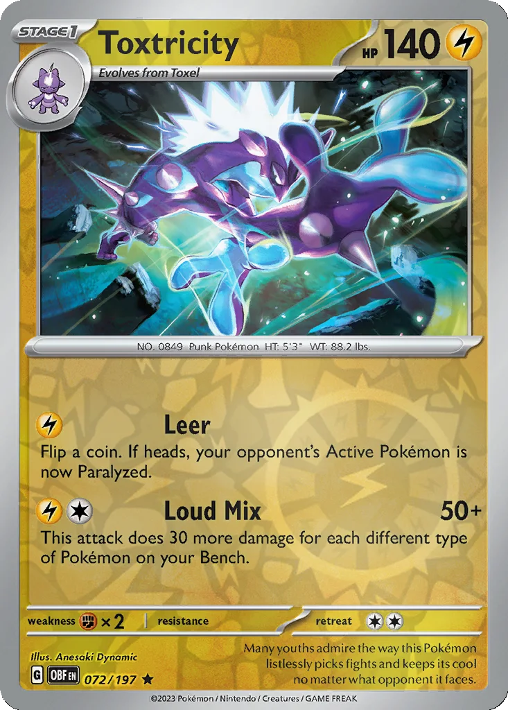 Toxtricity 072/197 Obsidian Flames (Reverse holo)