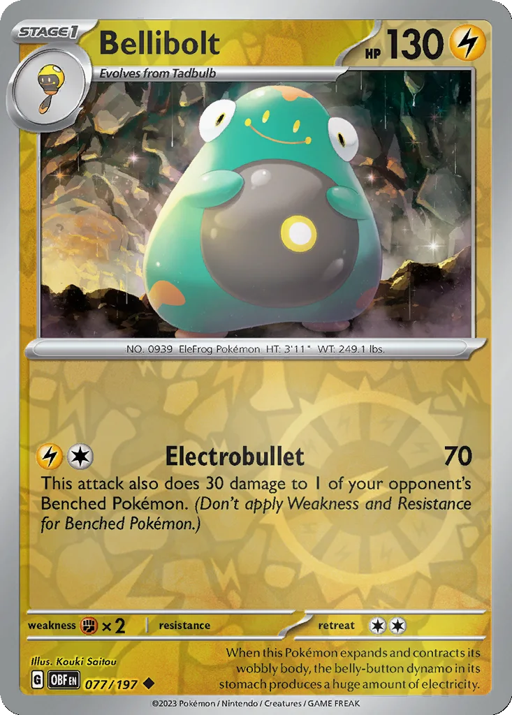 Bellibolt 077/197 Obsidian Flames (Reverse holo)
