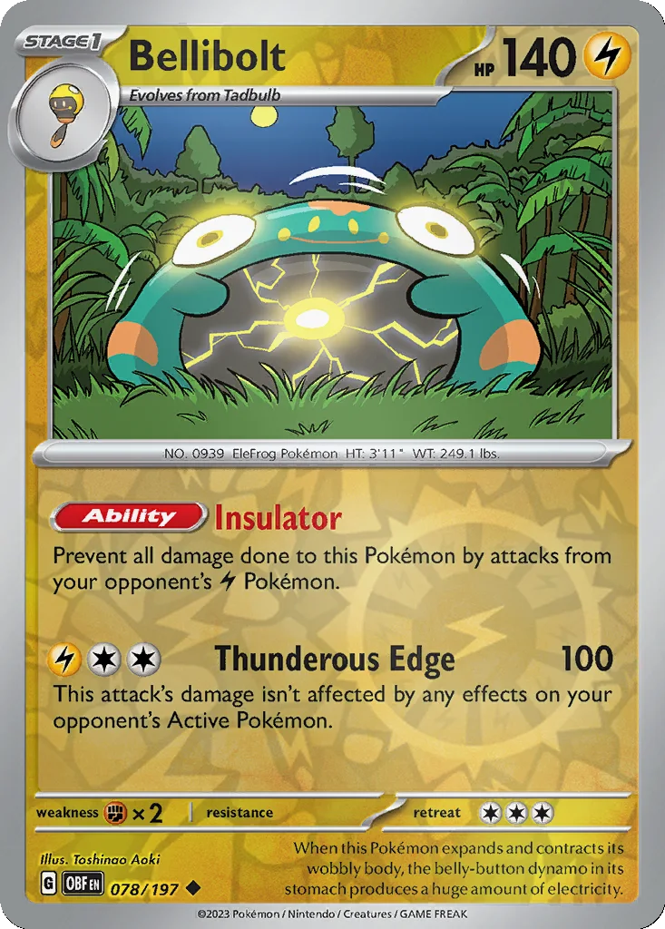 Bellibolt 078/197 Obsidian Flames (Reverse holo)
