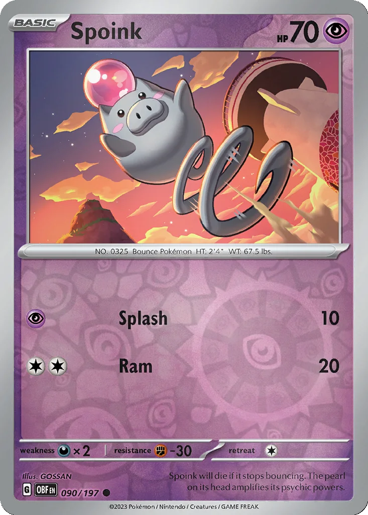 Spoink 090/197 Obsidian Flames (Reverse holo)