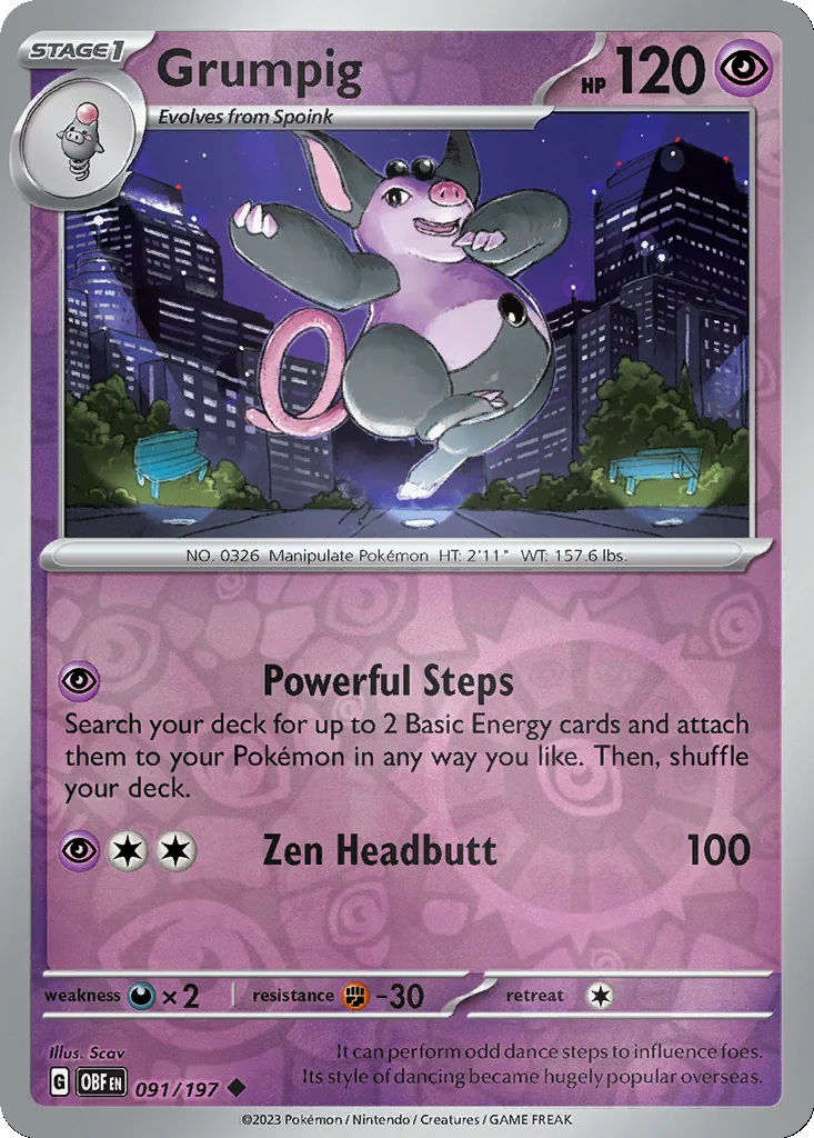 Grumpig 091/197 Obsidian Flames (Reverse holo)