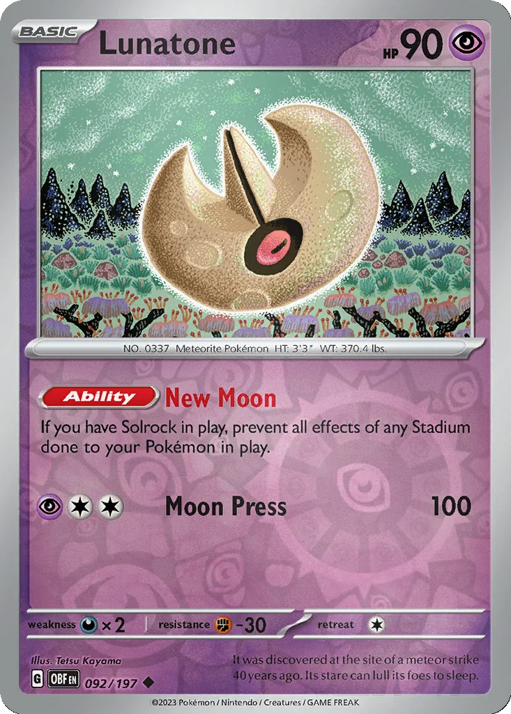 Lunatone 092/197 Obsidian Flames (Reverse holo)