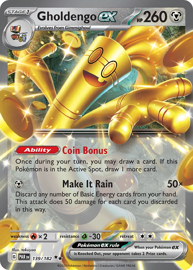 Gholdengo ex 139/182 Paradox Rift (World Championships Deck 2025: Joltdengo by Liao Fu Guan (Gold Signature))