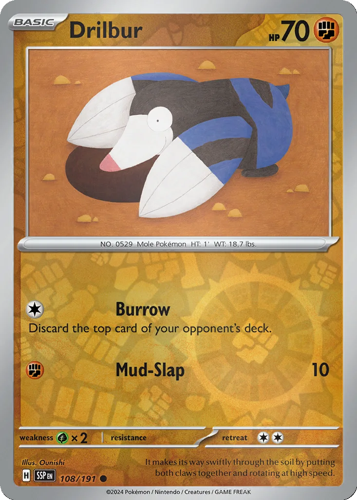 Drilbur 108/191 Surging Sparks (Reverse holo)