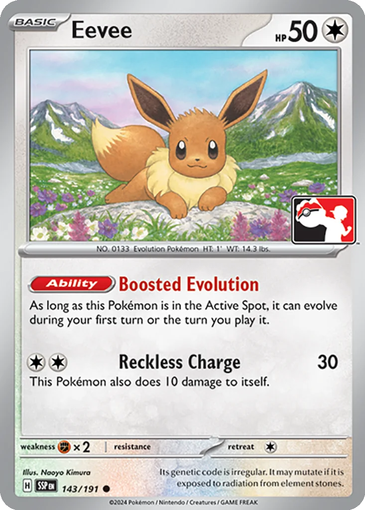Eevee 143/191 Surging Sparks (Play! Pokémon (Cosmos Holo))