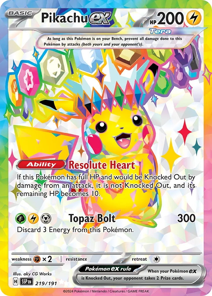 Pikachu ex 219/191 SV08: Surging Sparks (Holo)