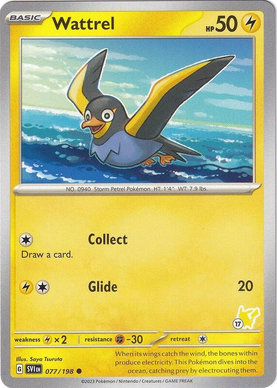 Wattrel 077/198 Scarlet & Violet (Battle Academy 2024: Pikachu Deck Stamp 17)