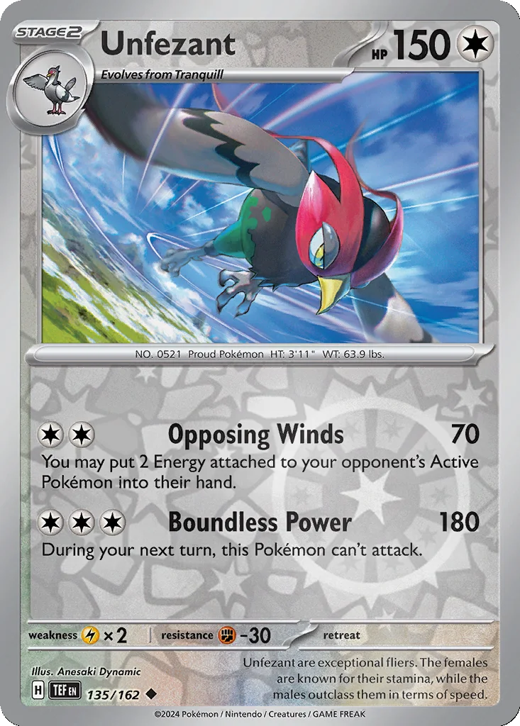 Unfezant 135/162 Temporal Forces (Reverse holo)