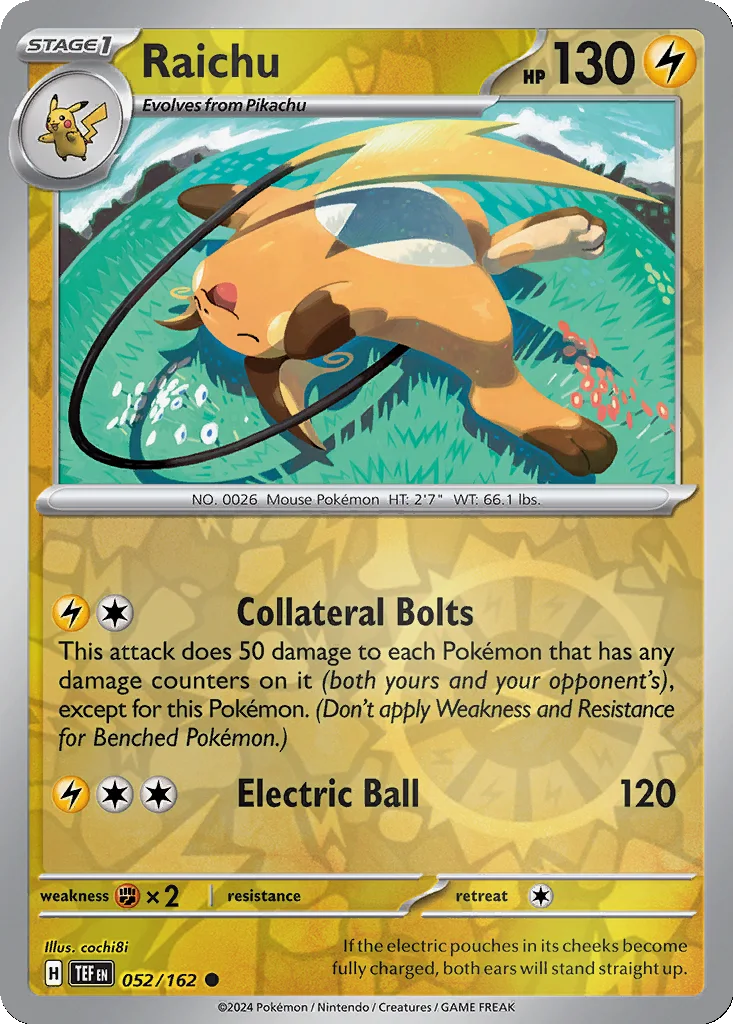 Raichu 052/162 Temporal Forces (Reverse holo)