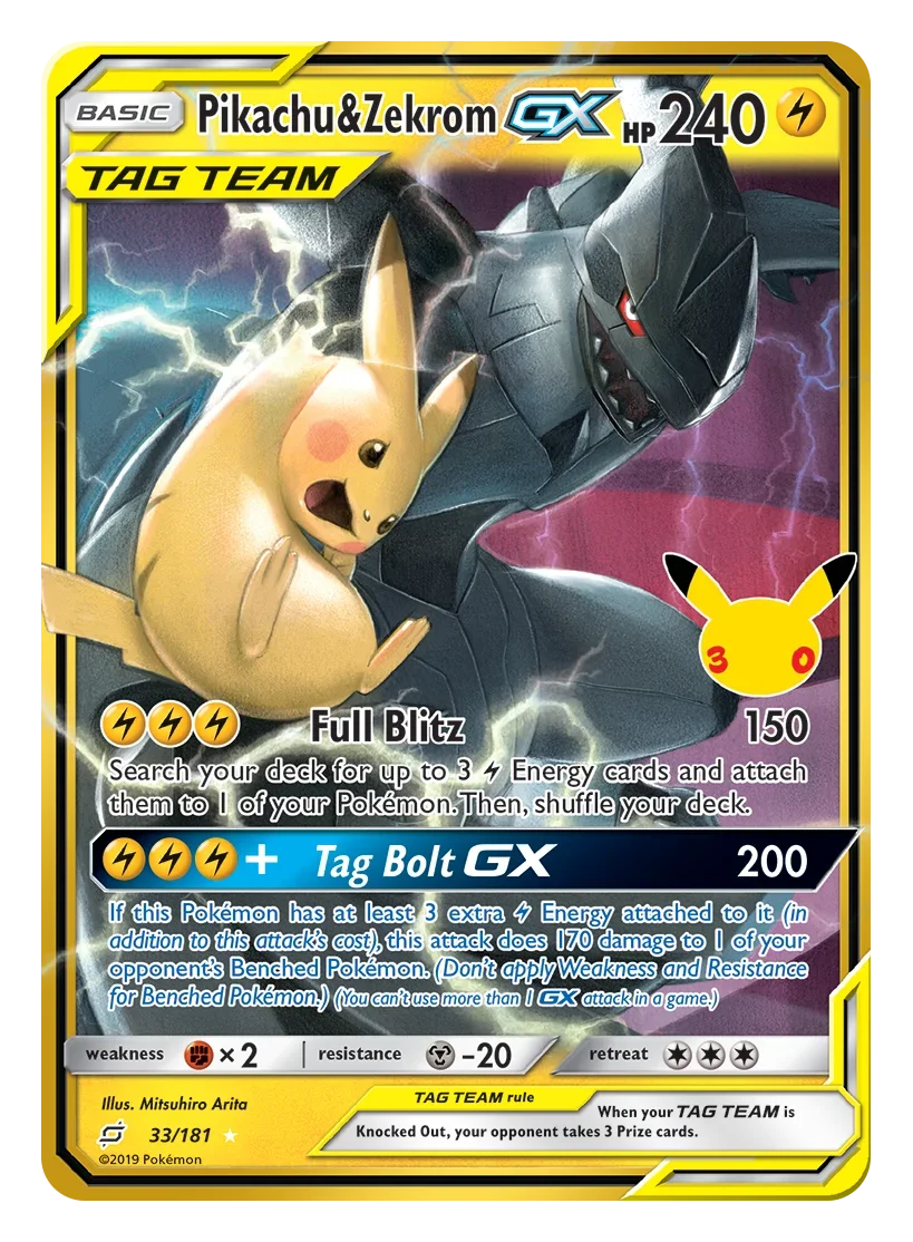 Pikachu & Zekrom-GX – 30th Celebration: Classic Collection nr 33/181 (Classic holo)